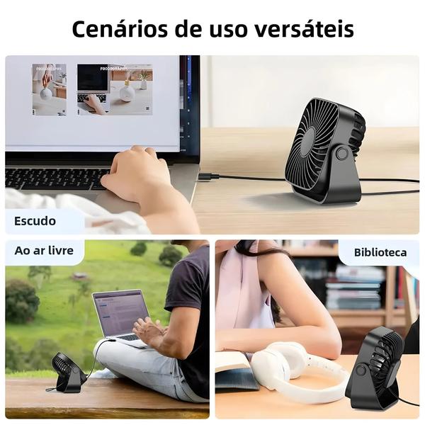 Imagem de Mini Ventilador Portátil USB Silencioso - 4 Polegadas, 3 Velocidades e Rotação 360°