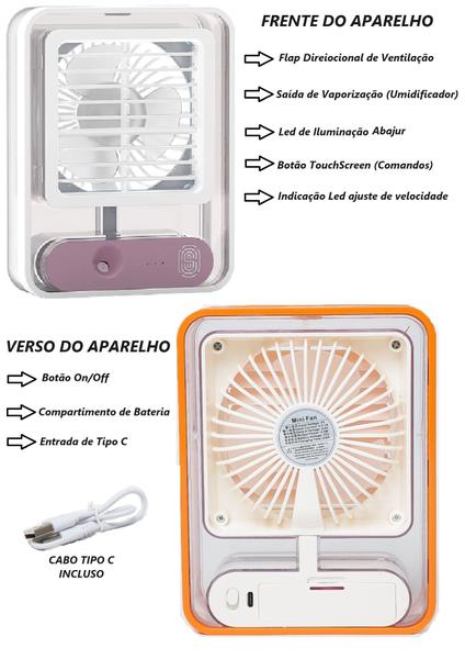 Imagem de Mini Ventilador Umidificador Portatil Recarregavel Com Led