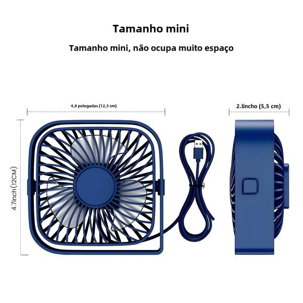 Imagem de Mini Ventilador USB Portátil Silencioso - 3 Velocidades e Rotação 360°