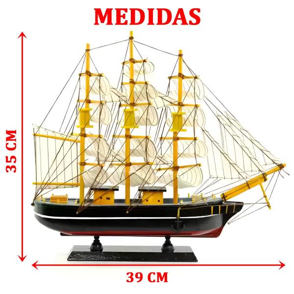 Imagem de Miniatura Barco Caravela Madeira Enfeite Decorativo 39 cm