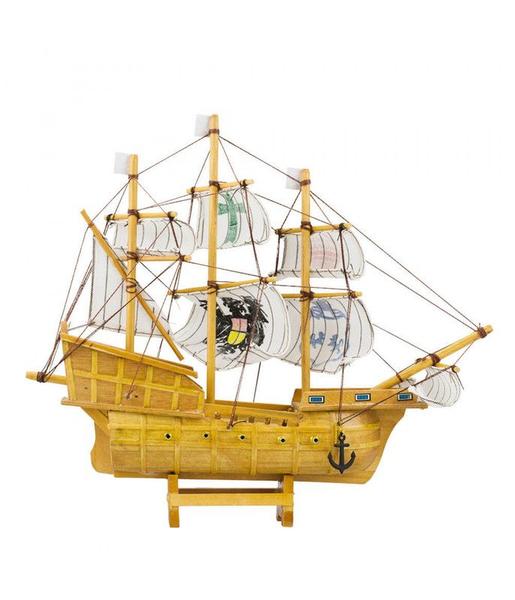 Imagem de Miniatura Barco Navio Veleiro Madeira Escudos Vela Canhão Pirata 28.5x7x33cm