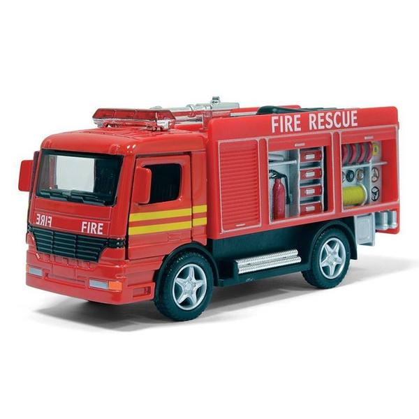 Imagem de Miniatura Bombeiro Kinsfu Carrinho Rescue Fire Engine Metal e Fricção 13 cm Vermelho