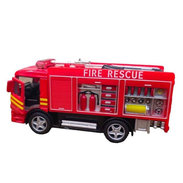 Imagem de Miniatura Bombeiro Rescue Fire Engine Metal e Fricção Kinsfu 13 cm Vermelho