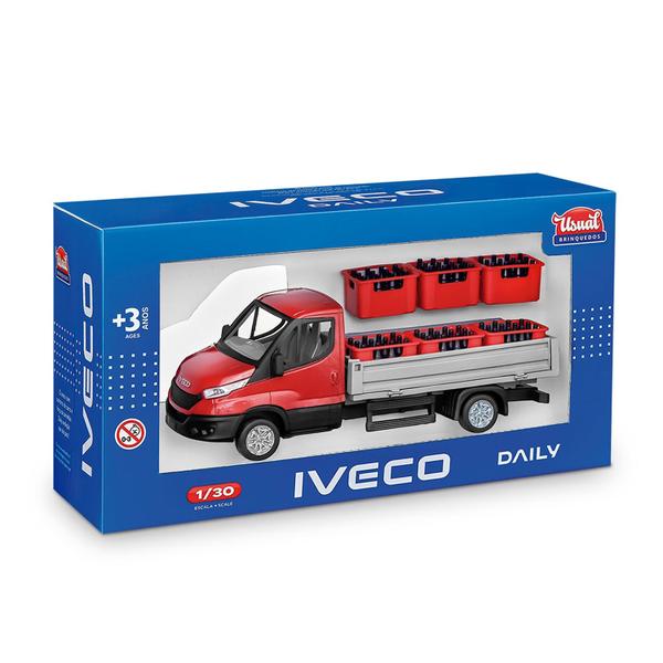 Imagem de Miniatura Caminhão Iveco Daily Drop Side com Engradados Escala 1:30 Usual Brinquedos