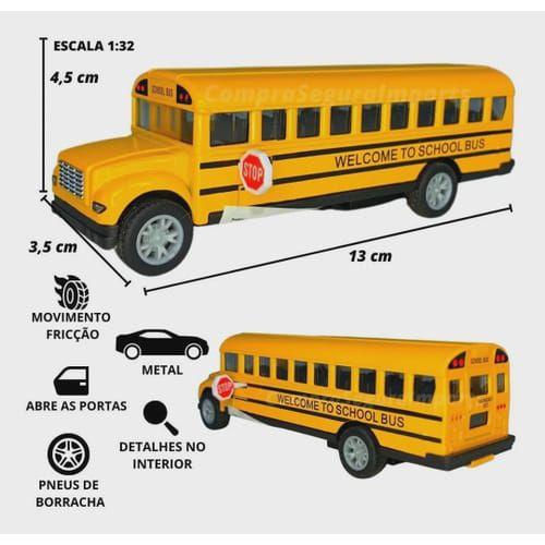 Imagem de Miniatura Carrinho de Coleção de Ferro Ônibus Escolar Americano School Bus 12 cm a Fricção Kinsmart