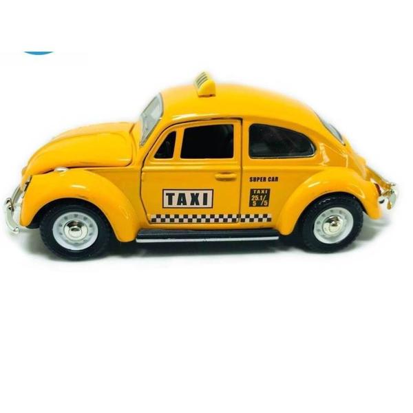 Imagem de Miniatura Carrinho Fusca Metal Fricção 12 cm Amarelo Taxi.