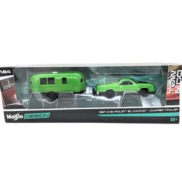 Imagem de Miniatura Carro Chevrolet El Camino + Camper Trailer 1/64 Verde Maisto 11368