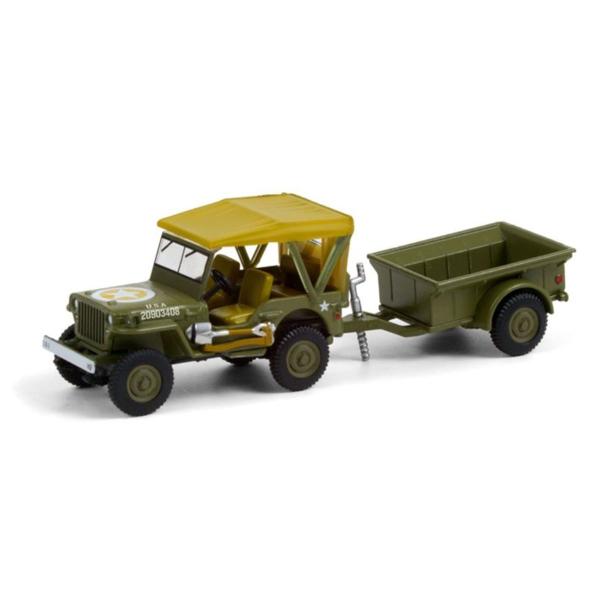 Imagem de Miniatura Carro Jeep Willys MB 1943 c/ Trailer 1/64 Greenlight 32220-A