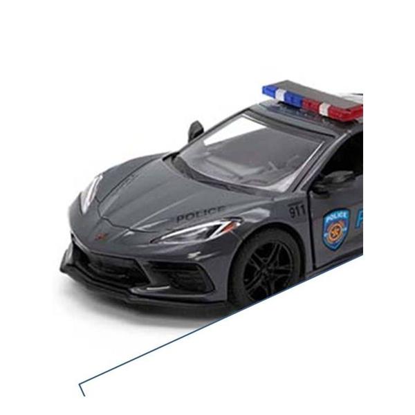 Imagem de Miniatura Corvette 2021 Kinsmart 1:36 Metal e Fricção Policia Cimento/Cinza