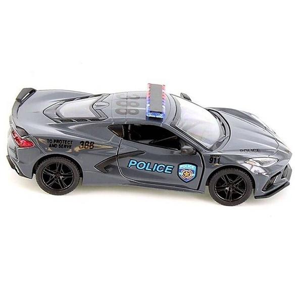 Imagem de Miniatura Corvette 2021 Kinsmart 1:36 Metal e Fricção Policia Cimento/Cinza