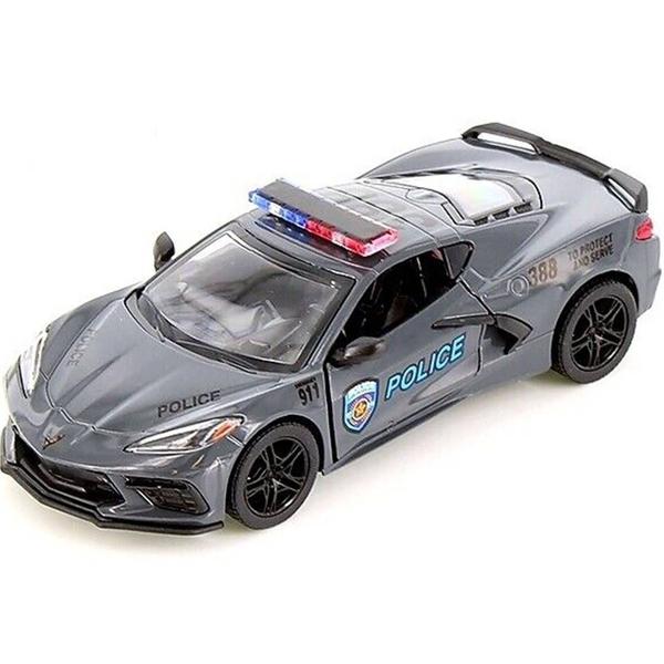 Imagem de Miniatura Corvette 2021 Kinsmart 1:36 Metal e Fricção Policia Cimento/Cinza