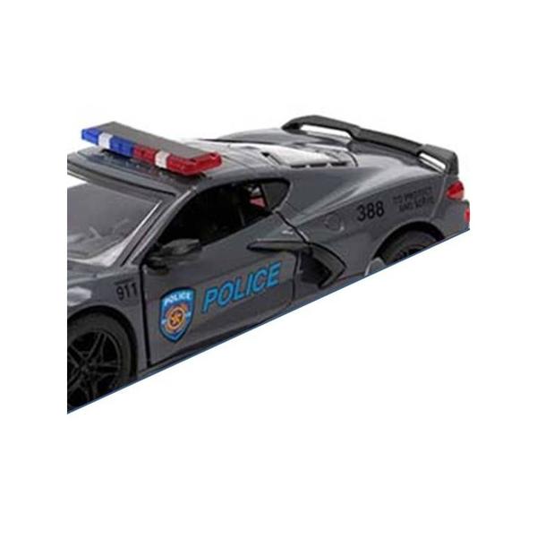 Imagem de Miniatura Corvette 2021 Kinsmart 1:36 Metal e Fricção Policia Cinza