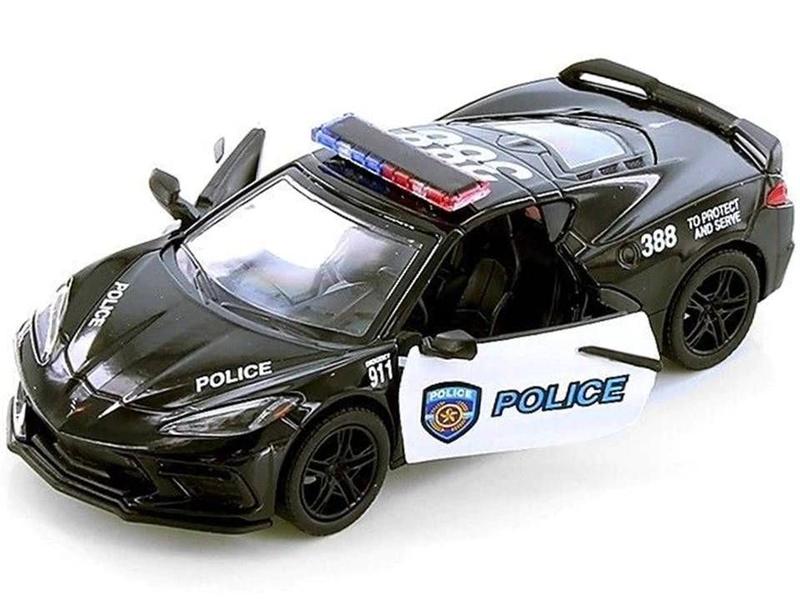 Imagem de Miniatura Corvette 2021 Kinsmart 1:36 Metal e Fricção Policia Preto