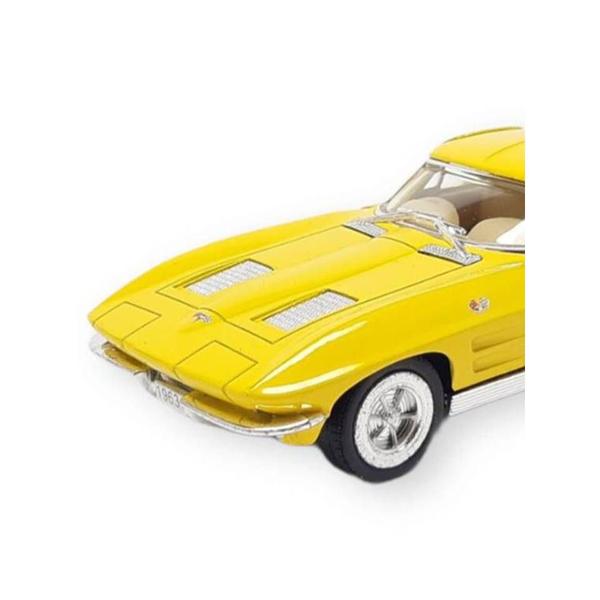 Imagem de Miniatura Corvette Sting Ray 1963 Kinsmart 1/36 Metal e Fricção Amarelo.