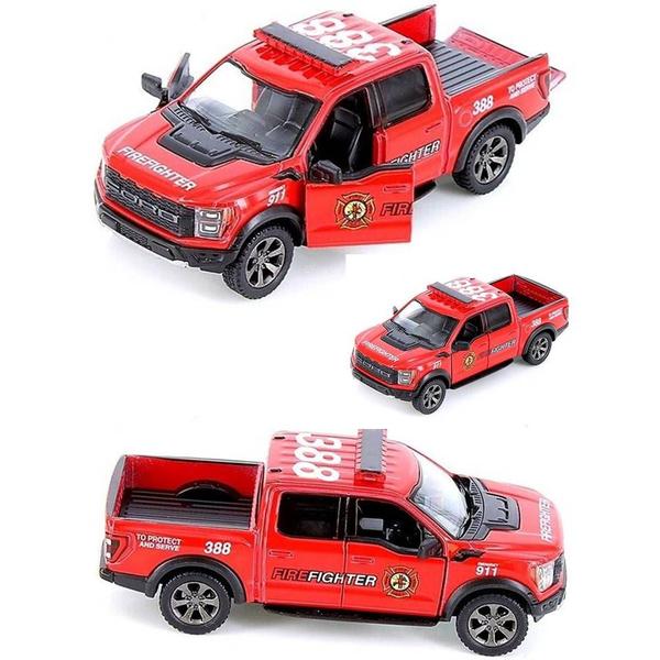 Imagem de Miniatura Ford F-150 Raptor 2022 Kinsmart 1:46 Metal e Fricção Bombeiro Vermelho