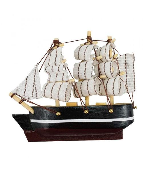 Imagem de Miniatura Ímã Barco Navio Veleiro Casco Preto Base Marrom Esquerda 8x1.5x9.5cm