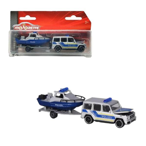 Imagem de Miniatura majorette 1:64 mercedes-amg g63 + with boat police trailer bk100521