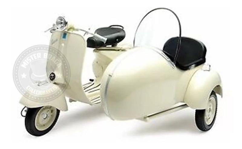 Imagem de Miniatura Moto Vespa Com Sidecar Branca 1/6