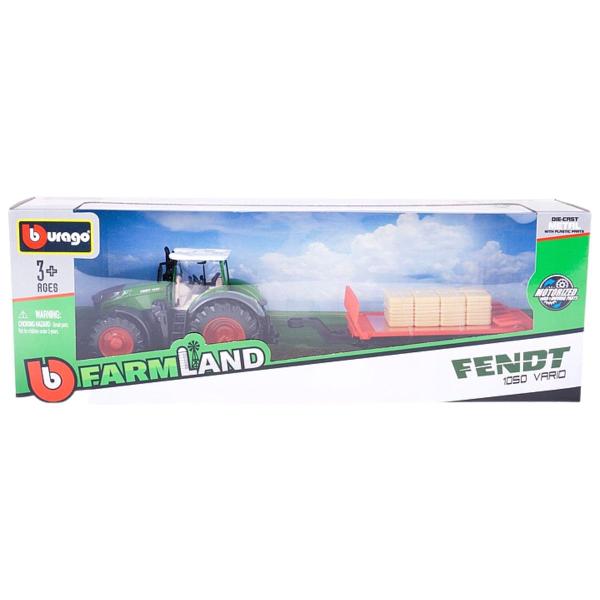 Imagem de Miniatura Trator Fendt 1050 With Bale Trailer 10 Cm Verde Bburago 31674