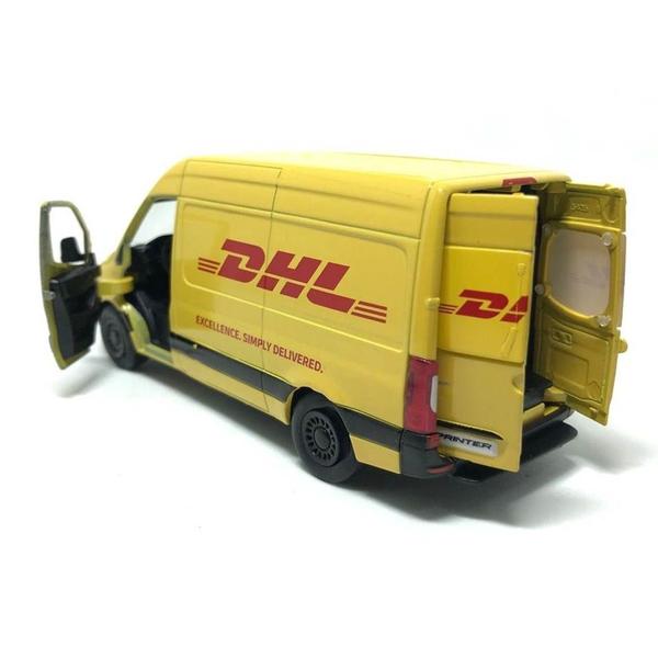 Imagem de Miniatura Van Mercedes Sprinter DHL Edition Kinsmart 1:48 Metal e Fricção Amarela