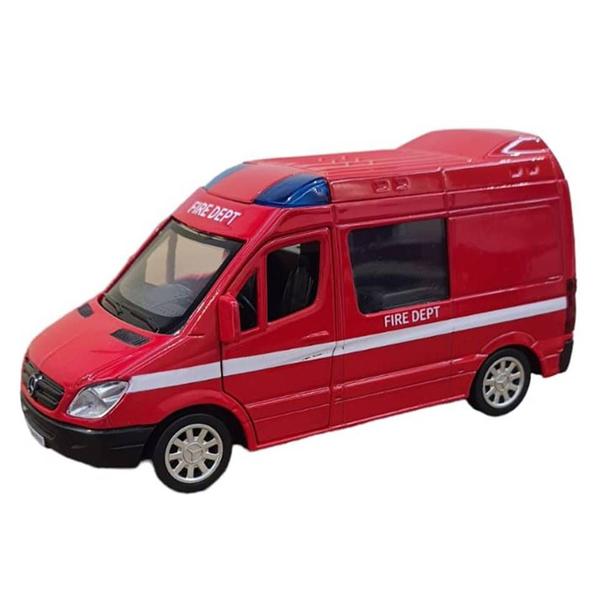 Imagem de Miniatura Van Sprinter Mercedes Bombeiro Real 1:43 Metal e Fricção Vermelho