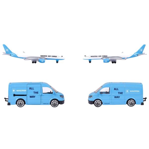 Imagem de Miniatura Van Volkswagen Crafter c/ Avião Air Cargo MAERSK Azul Majorette 212057289