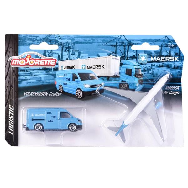 Imagem de Miniatura Van Volkswagen Crafter c/ Avião Air Cargo MAERSK Azul Majorette 212057289