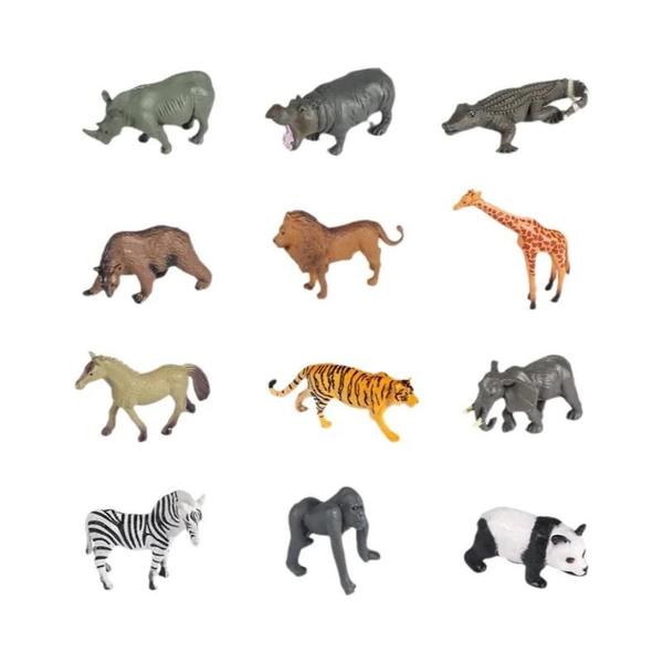 Imagem de Miniaturas de Animais da Selva - 12 Peças (Elefante, Girafa, Tigre, Panda, Leão)