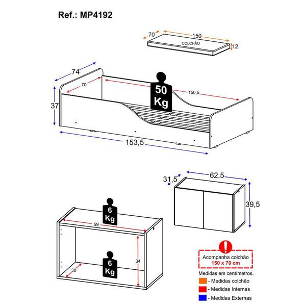 Imagem de Minicama Montessoriana com Colchão Incluso e Mesa de Cabeceira 2 Portas Multimóveis MP4192