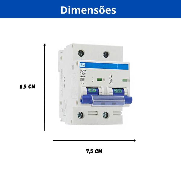 Imagem de Minidisjuntor Weg Bipolar 100A Curva C MDW-C100-2 