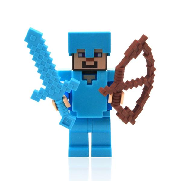 Minifigura LEGO Minecraft Steve com armadura de diamante e espada Imagem de Minifigura LEGO Minecraft Steve com armadura de diamante e espada