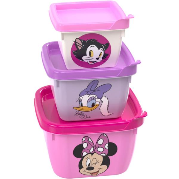 Imagem de Minnie Kit 3 Potes C/ Tampa Lanche Escola Infantil Menina