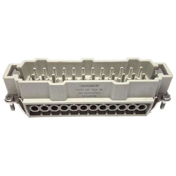 Imagem de Miolo Tomada 24 Pinos Macho HE-024-M - Conector Inserto, 500V, 16A, IP65