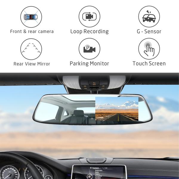 Imagem de Mirror Dash Cam EYETOO TOGUARDCAR 1080P com câmera à prova d'água