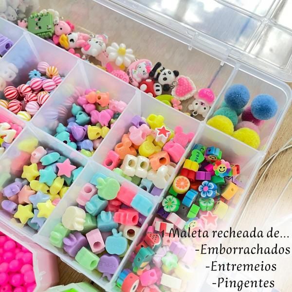 Imagem de Misangas Kit Grande 2 em 1 Completo Infantil Bijuterias Fazer Pulseira e Colares