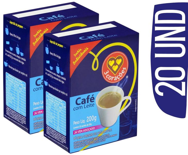 Mistura Café com Leite 3 Corações Sachê 20g - 20 und Imagem de Mistura Café com Leite 3 Corações Sachê 20g - 20 und
