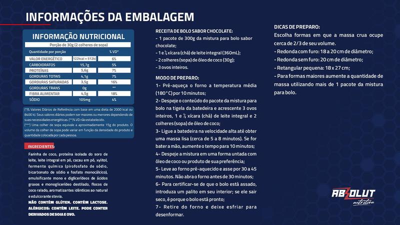 Mistura para bolo proteico e sem glúten chocolate - Absolut Nutrition Imagem de Mistura para bolo proteico e sem glúten chocolate - Absolut Nutrition