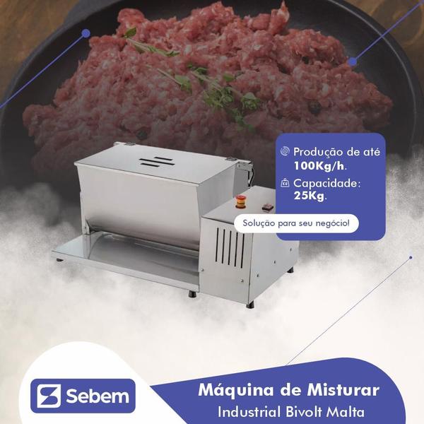 Imagem de Misturadeira De Carne Linguiça Misturador Industrial Embutidos 25kg Bivolt Malta