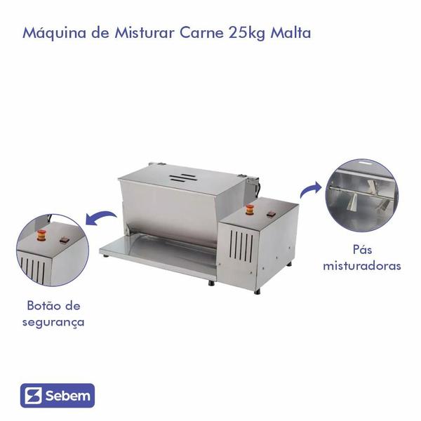 Misturadeira De Carne Linguiça Misturador Industrial Embutidos 25kg Bivolt Malta Imagem de Misturadeira De Carne Linguiça Misturador Industrial Embutidos 25kg Bivolt Malta