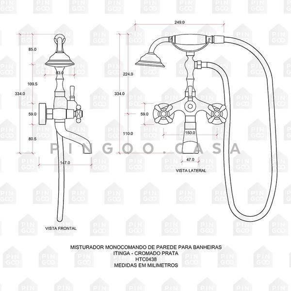 Imagem de Misturador Monocomando De Parede Para Banheira Itinga Pingoo.casa - Preto