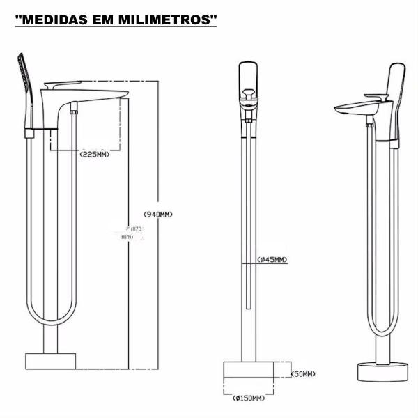 Imagem de Misturador Monocomando De Piso Para Banheira Cromado