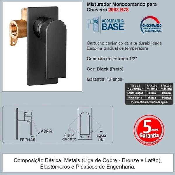 Imagem de Misturador Monocomando para Chuveiro Like B78 Black Lorenzetti