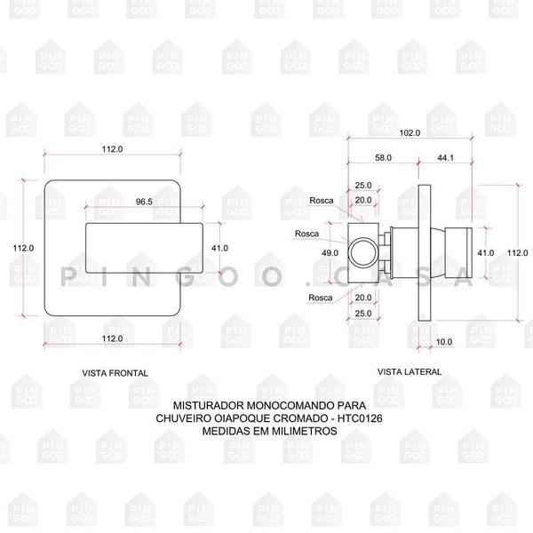 Imagem de Misturador Monocomando para Chuveiro quadrado preto Oiapoque Pingoo.casa