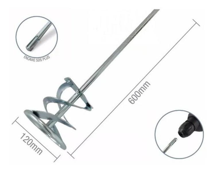 Imagem de Misturador Para Furadeira Tinta Argamassa 600 Mm Sds Plus