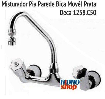 Misturador Pia Parede Bica Movél Prata Deca - 1258C50 Imagem de Misturador Pia Parede Bica Movél Prata Deca - 1258C50