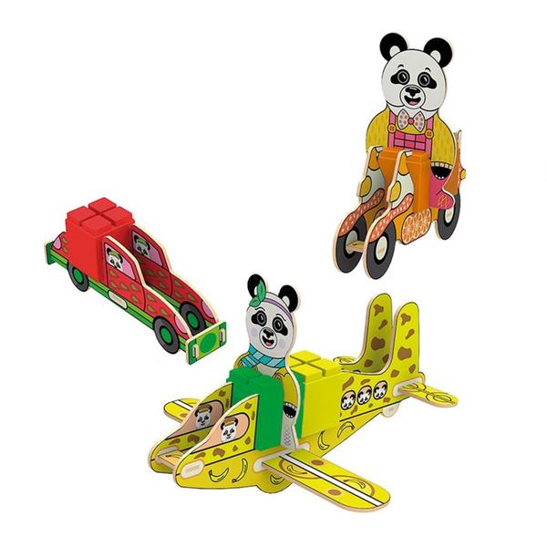 Imagem de Mix De Montar Família Panda Carro Moto E Avião - Xalingo