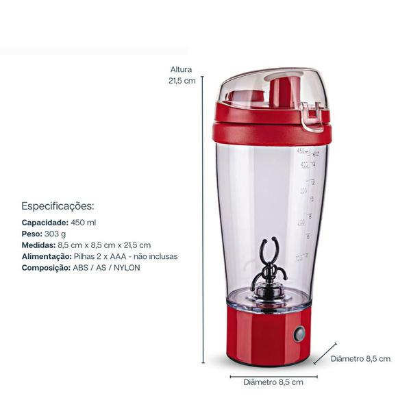 Imagem de Mixer a pilha com Copo 450ml Misturador Bebidas Shake Suco Way Euro Home