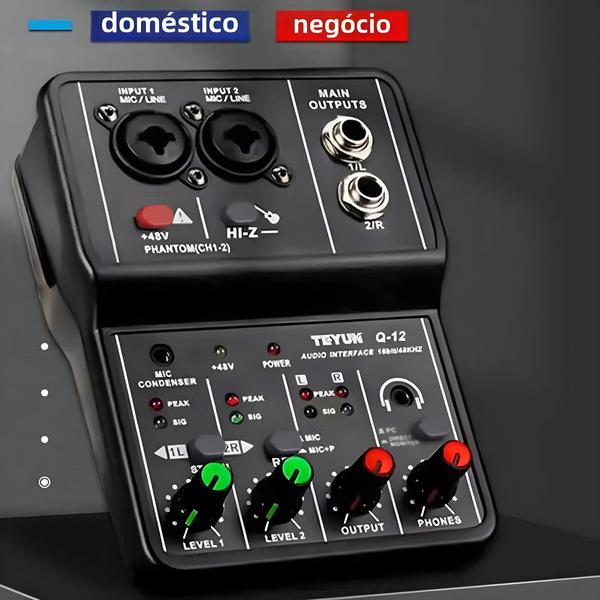 Imagem de Mixer De Áudio Compacto De 2 Canais BOMGE Q-12 Com Alimentação Fantasma USB 48V Para Gravação