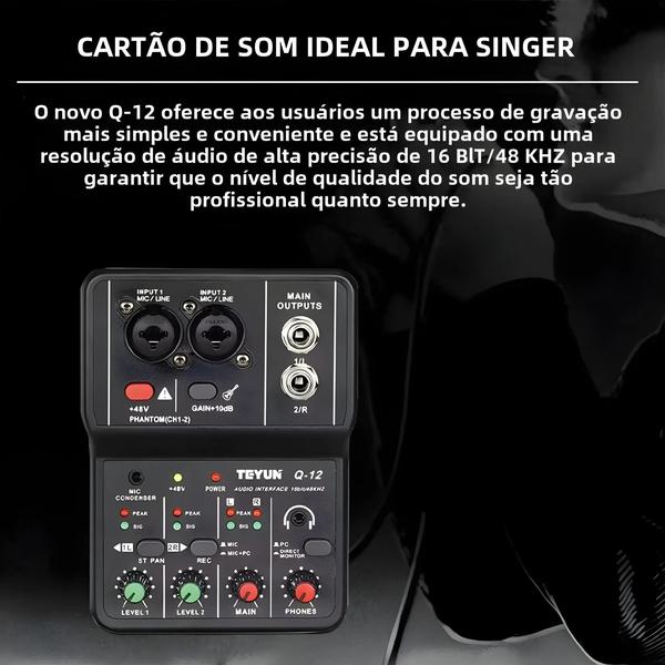 Imagem de Mixer De Áudio Compacto De 2 Canais BOMGE Q-12 Com Alimentação Fantasma USB 48V Para Gravação