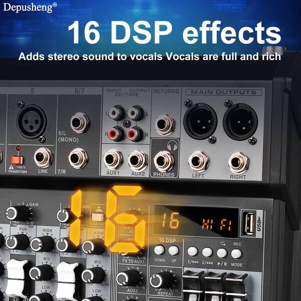 Mixer de áudio Depusheng XT7 de 7 canais com Bluetooth +48V